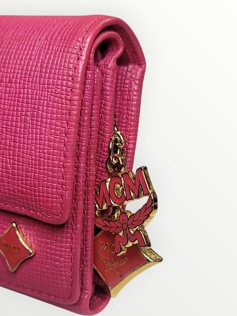 MCM Hot Pink Leather Trifold Wallet Charm Detail In Great Condition - Picture 2 of 16